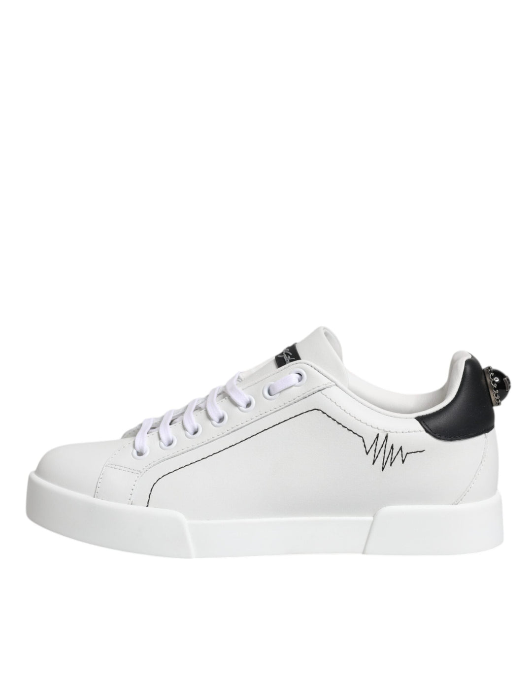 White leather sneaker with black accents from Dolce & Gabbana White Black Portofino collection