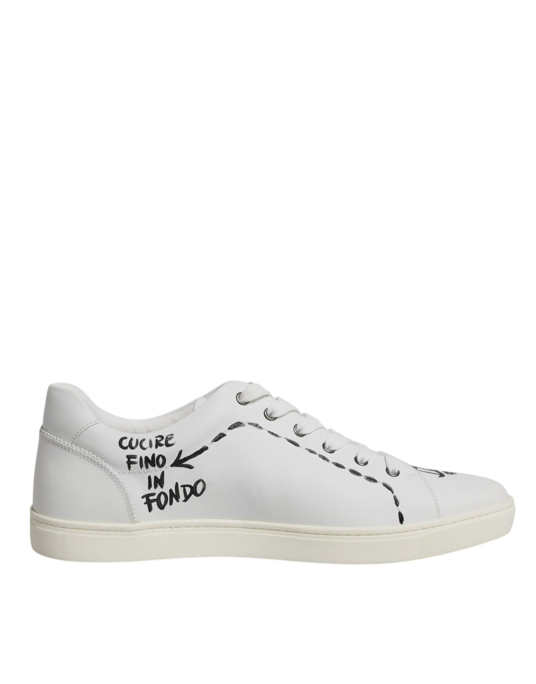 Dolce & Gabbana White Leather Milano Low Top Sneakers with Black Writing