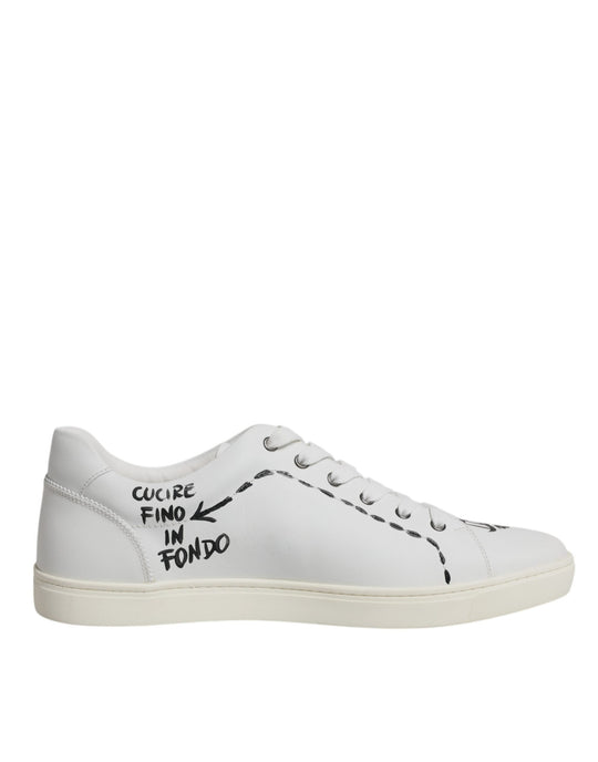 Dolce & Gabbana White Leather Milano Low Top Sneakers with Black Writing