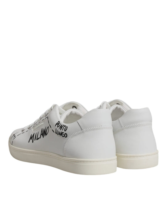 Dolce & Gabbana White Leather Milano Low Top Sneakers with black writing design