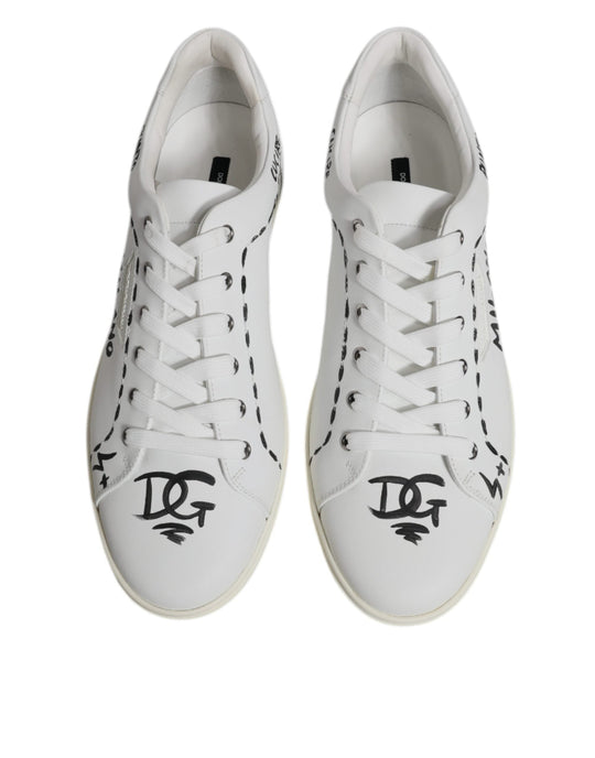 Dolce & Gabbana White Leather Milano Low Top Sneakers with Black Accents