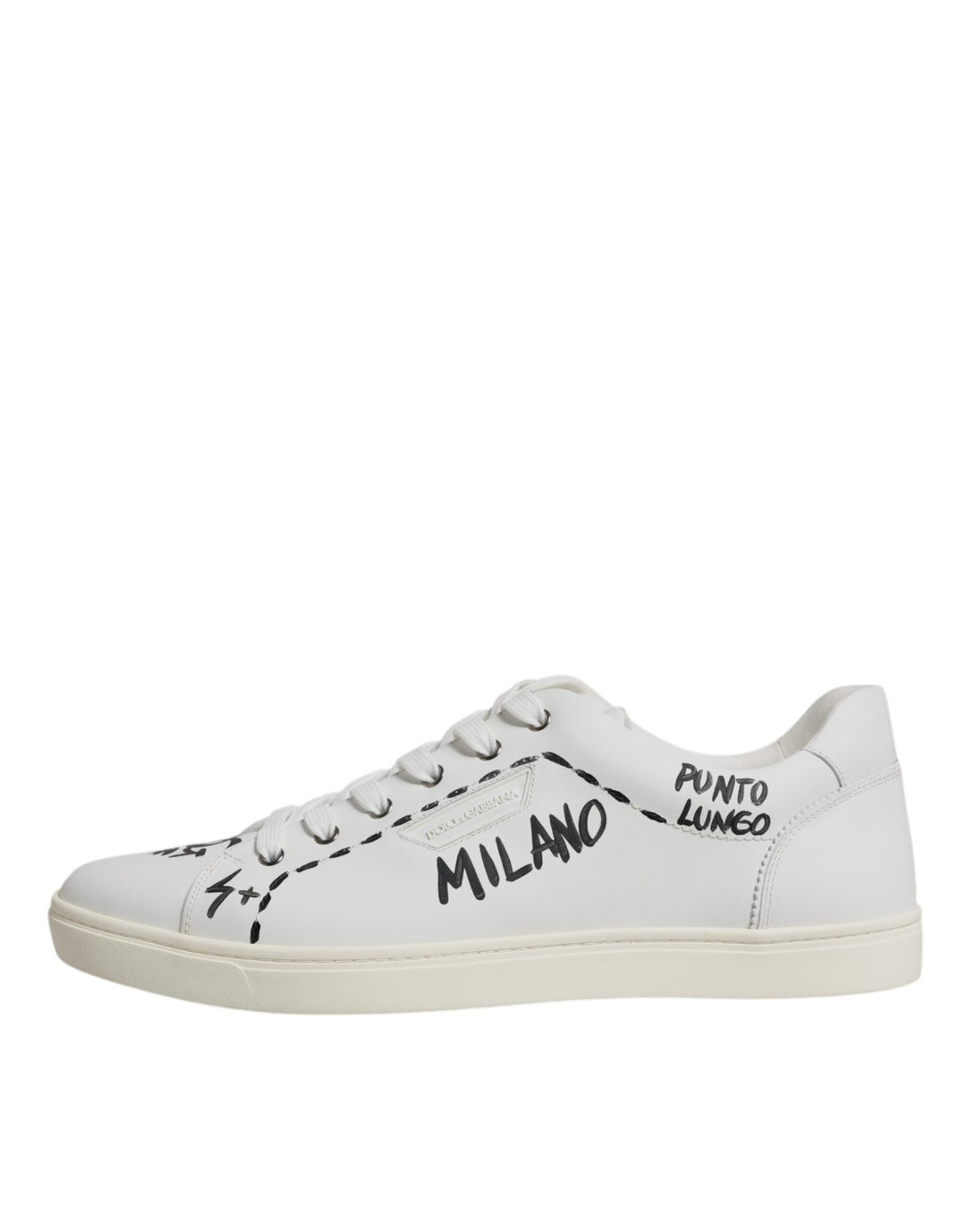 White Leather Milano Low Top Sneakers by Dolce & Gabbana with Milano text detail