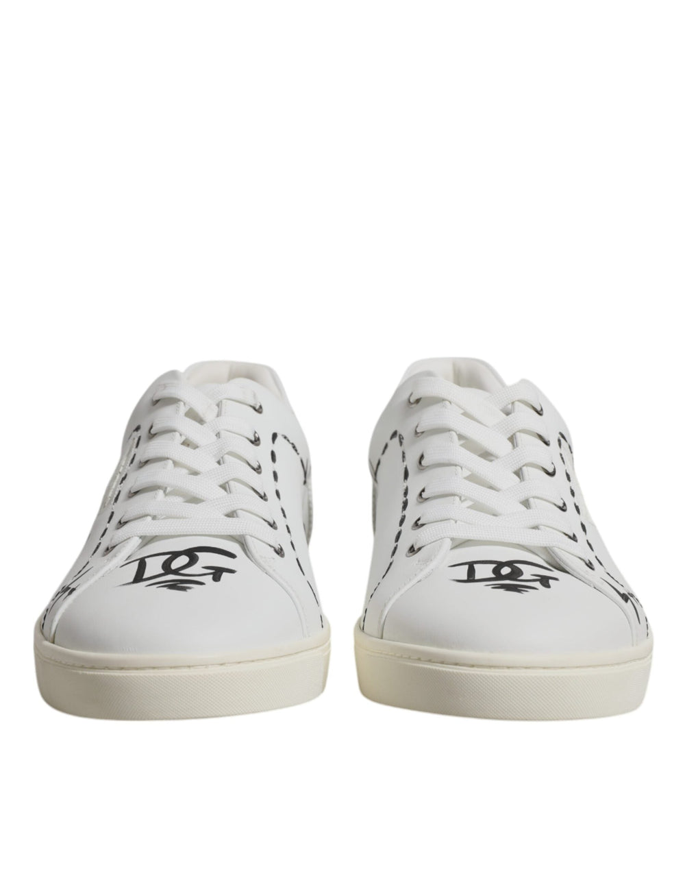 Dolce & Gabbana White Leather Milano Low Top Sneakers with black accents