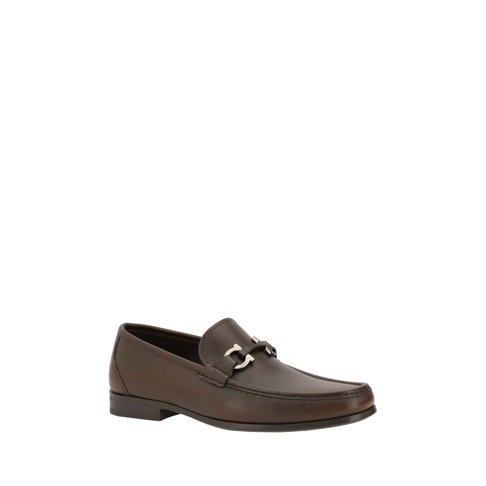 Brown leather Ferragamo Ornamento Gancini loafers for stylish comfort and elegance