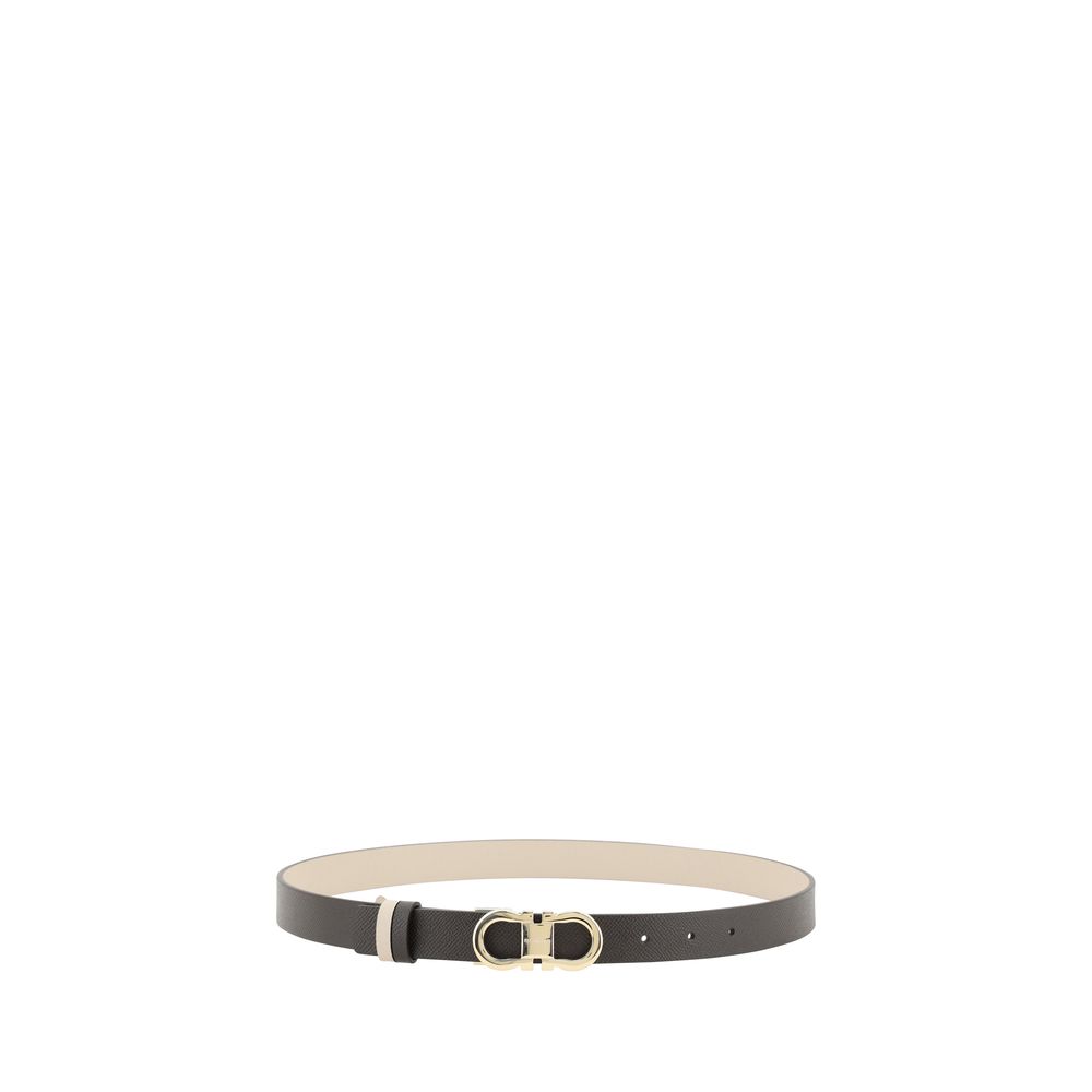 Black leather Ferragamo reversible belt with elegant gold buckle for versatile fashion