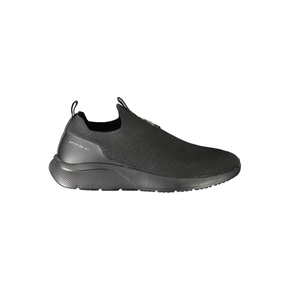 Black slip-on sneaker showcasing Fila Black Polyester Women Sneaker design and style