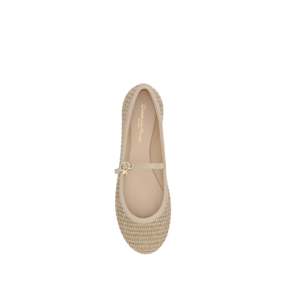 Beige woven ballet flat with strap from Gianvito Rossi Carla Marbella Ballerinas