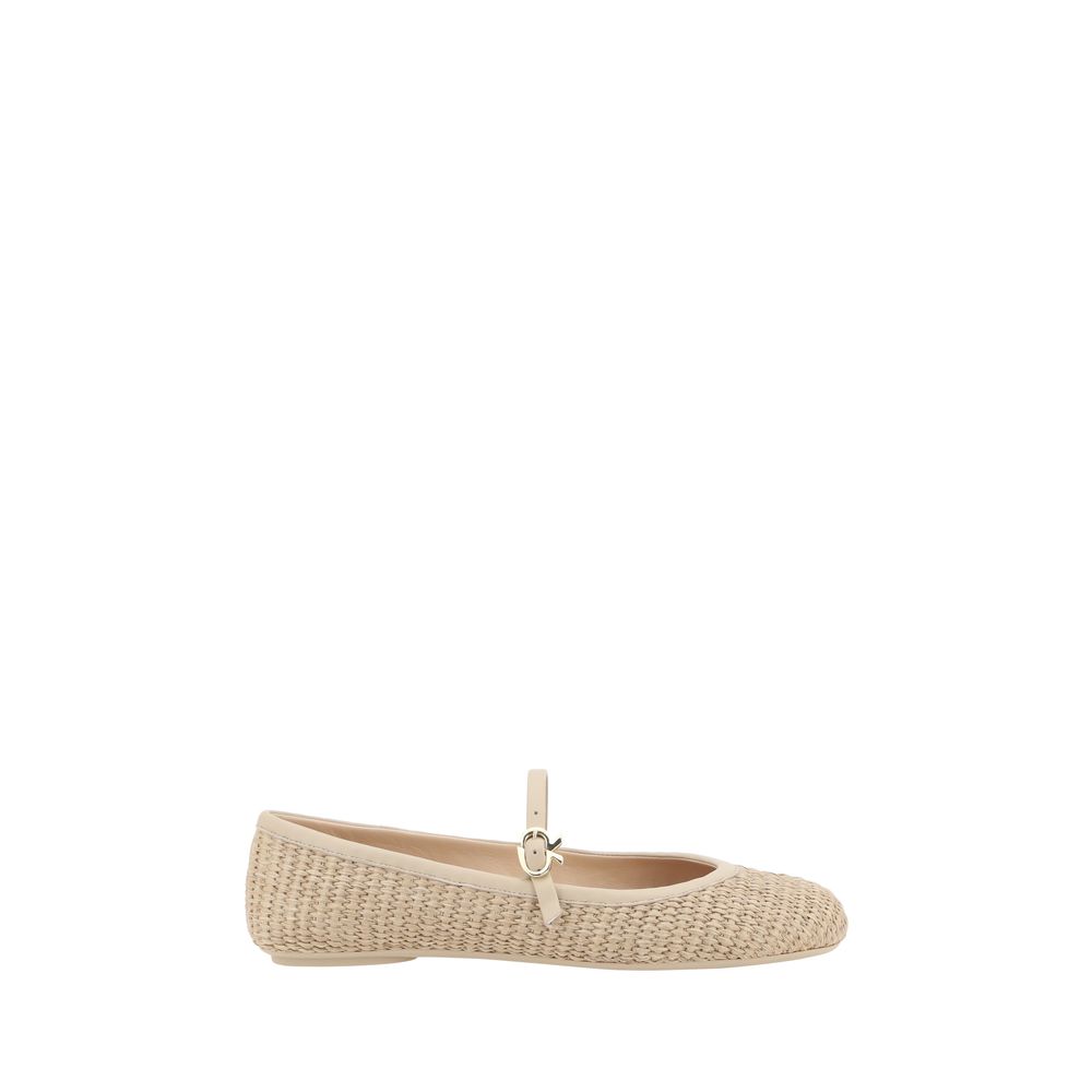 Woven beige Mary Jane flat Gianvito Rossi Carla Marbella Ballerinas showcased elegantly