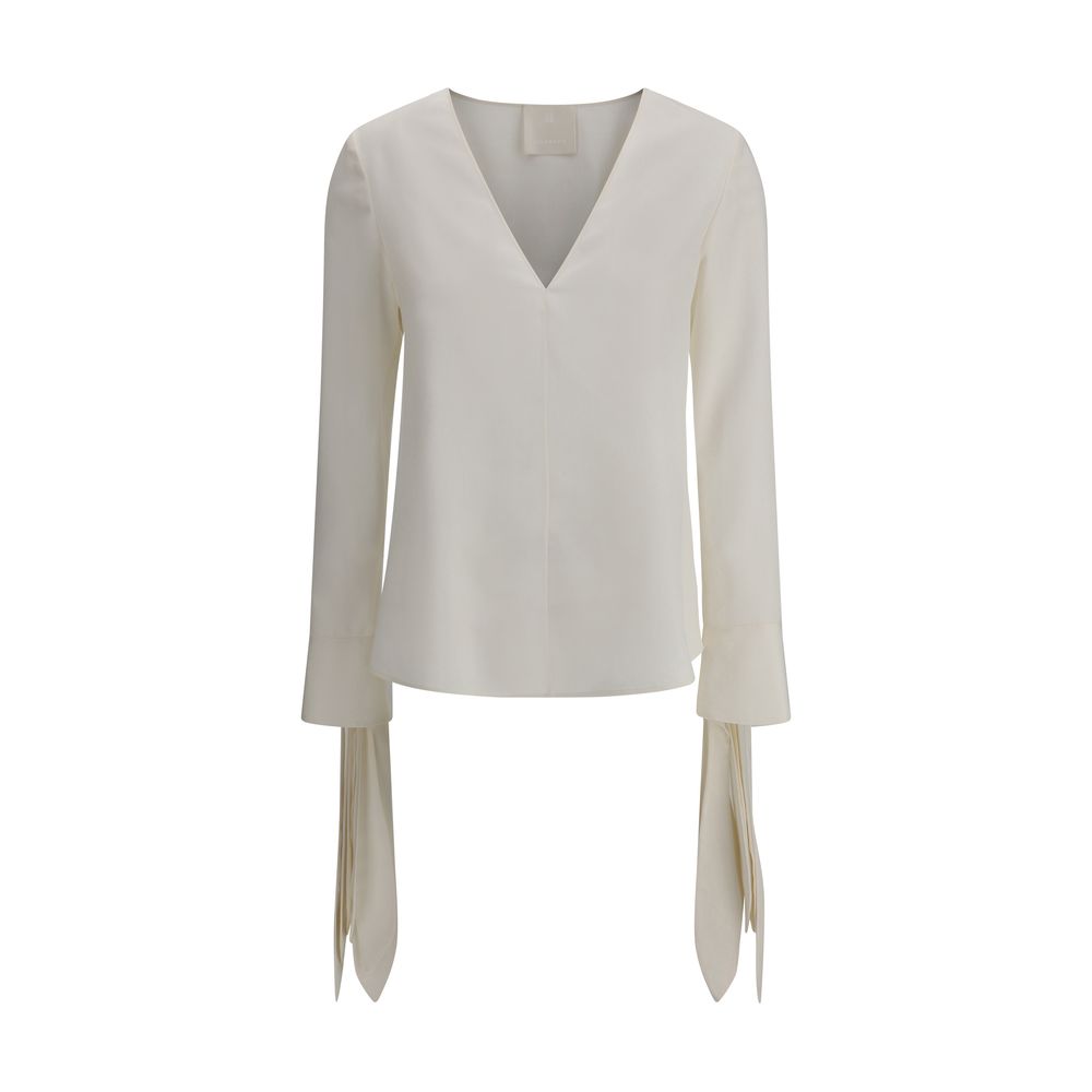 White V-neck Givenchy Bow Cuffs Blouse with long sleeves and tie cuffs