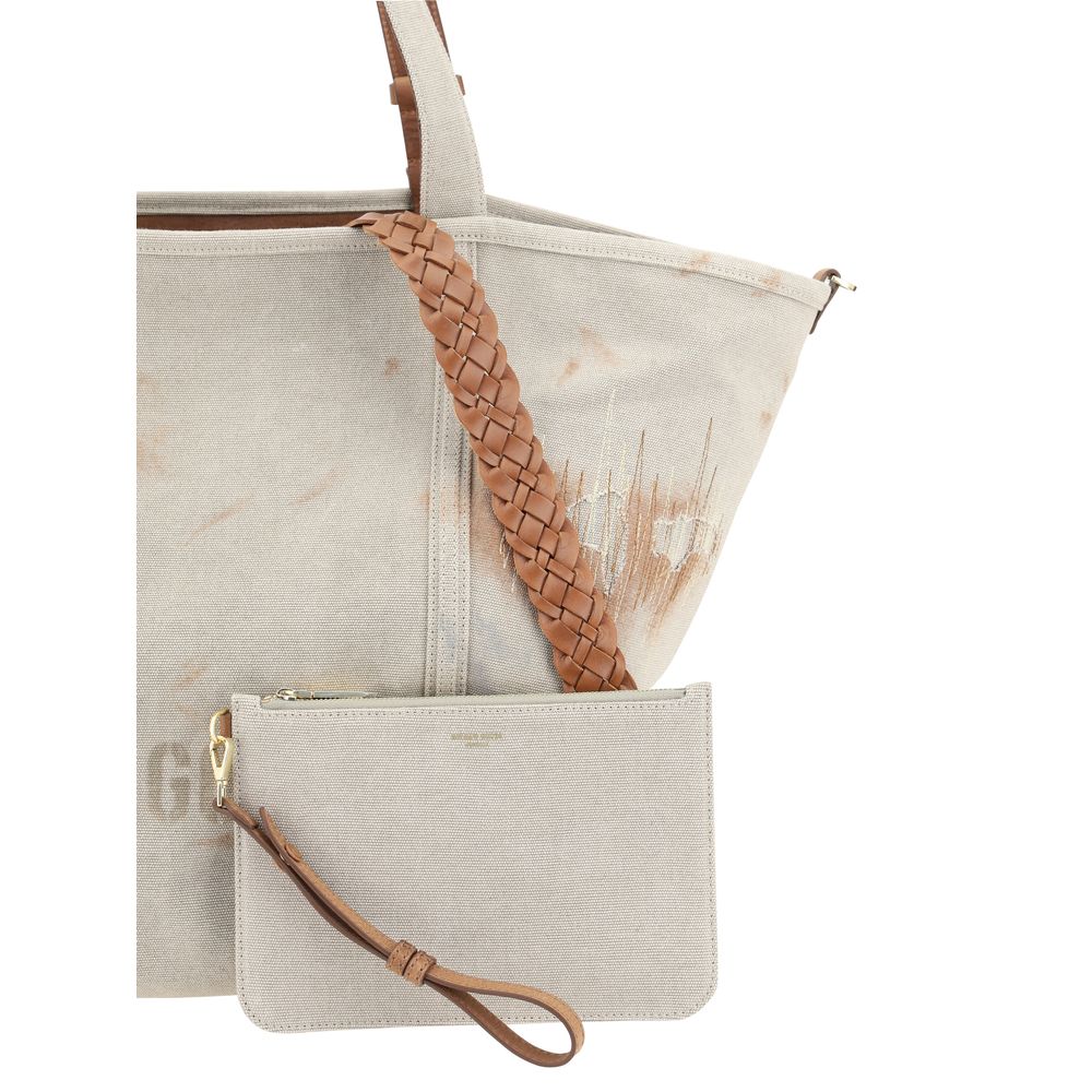 Beige Golden Goose tote bag with braided strap and attached pouch for stylish convenience