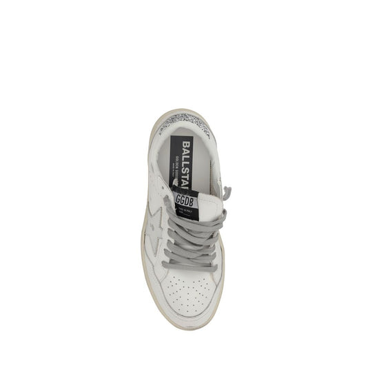 White leather Golden Goose Ball Star sneakers with gray laces for stylish comfort