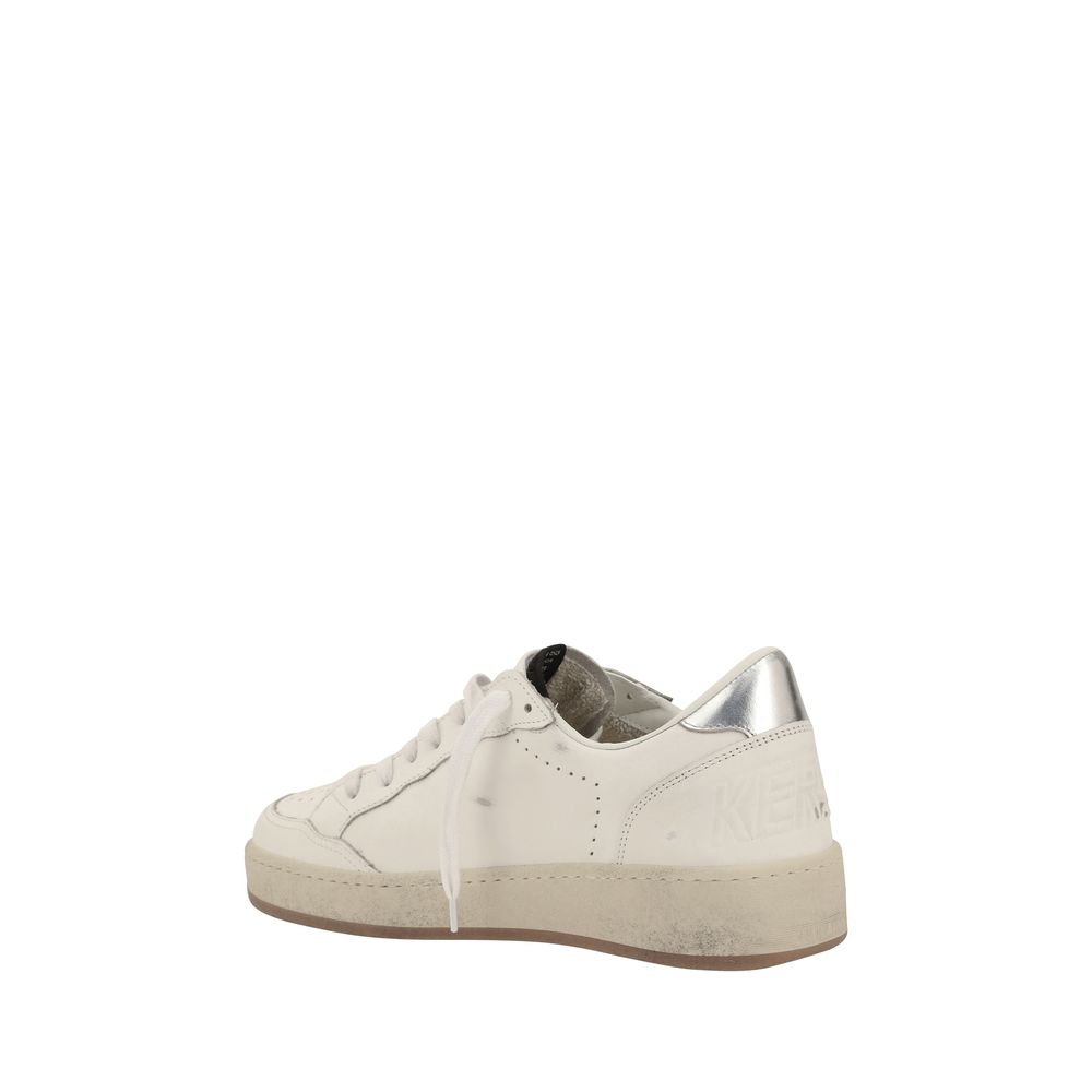 Off-white leather Golden Goose Ball Star sneakers with a trendy silver heel