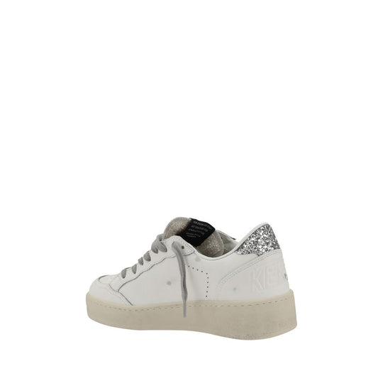 White leather Golden Goose Ball Star sneakers with glitter heel detail