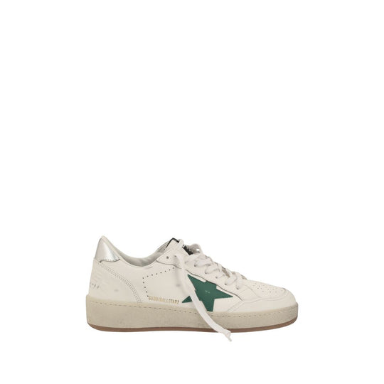 Off-white leather Golden Goose Ball Star sneakers with green star accent