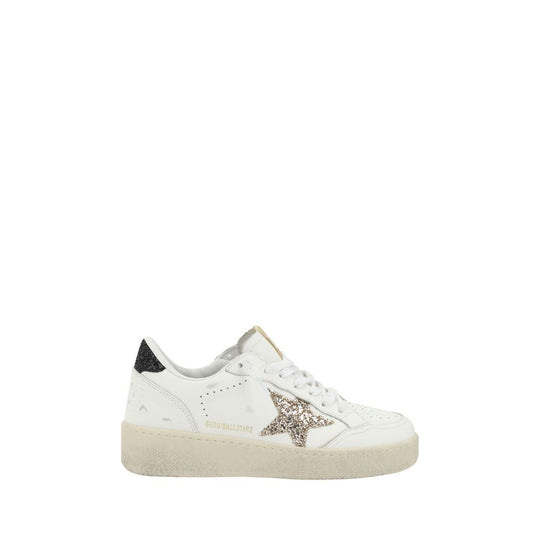 White leather Golden Goose Ball Star Sneakers featuring a glitter star design