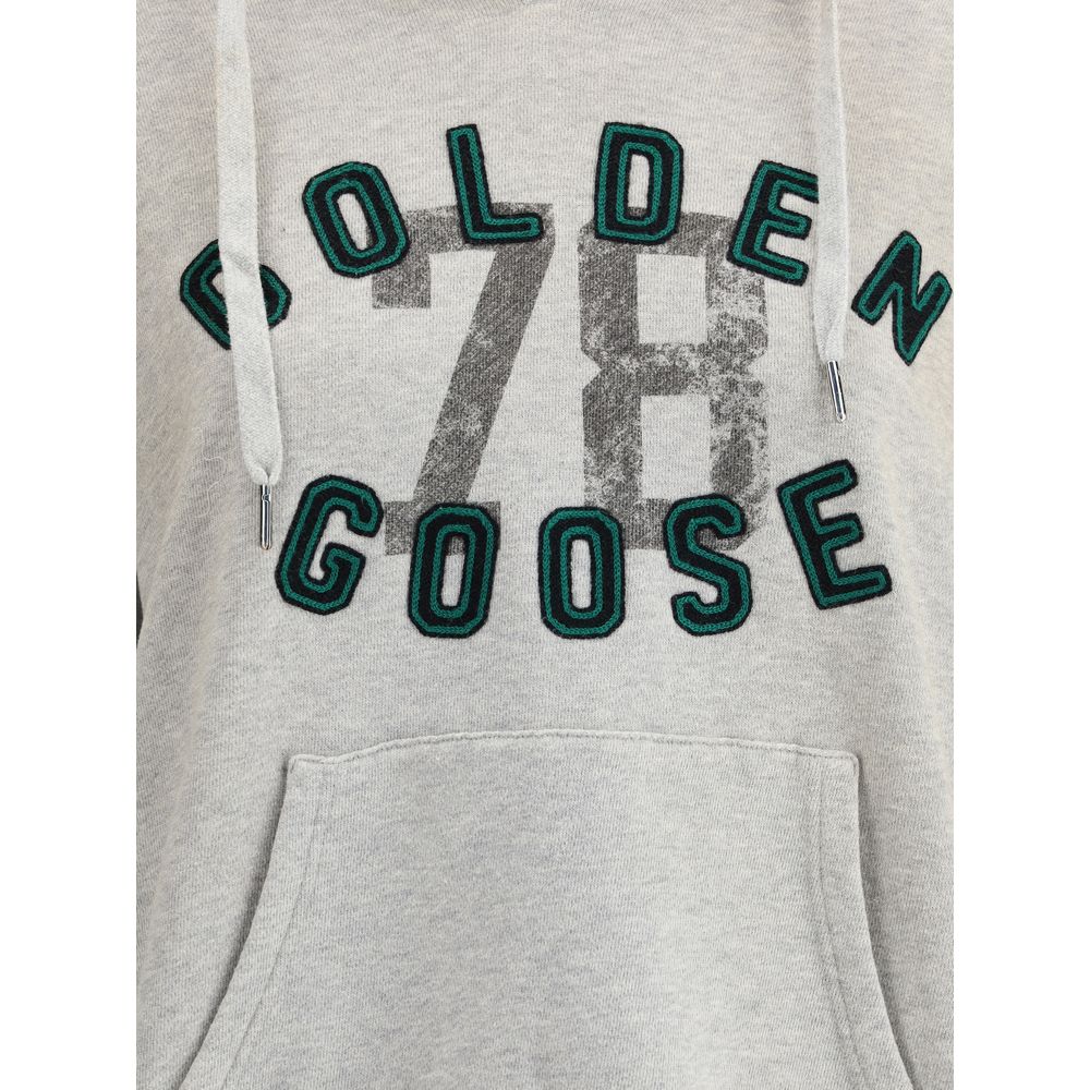Gray hoodie with green lettering featuring the Golden Goose logo for stylish comfort