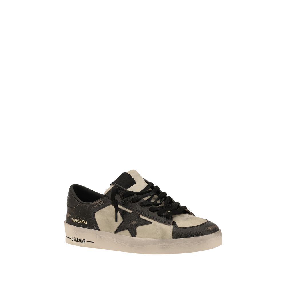 Black and white star-emblazoned Golden Goose Stardan suede sneakers for stylish footwear