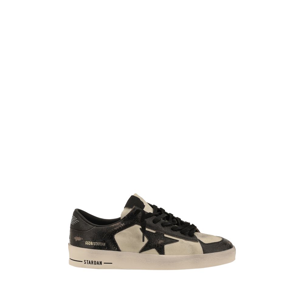 Black and white star-emblazoned Golden Goose Stardan suede Sneakers for stylish casual wear