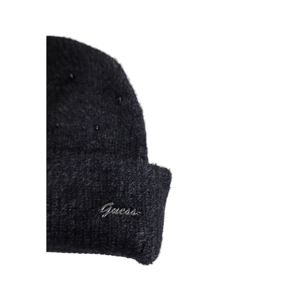 Dark knit beanie from Guess Black Cotton Hat for stylish winter warmth