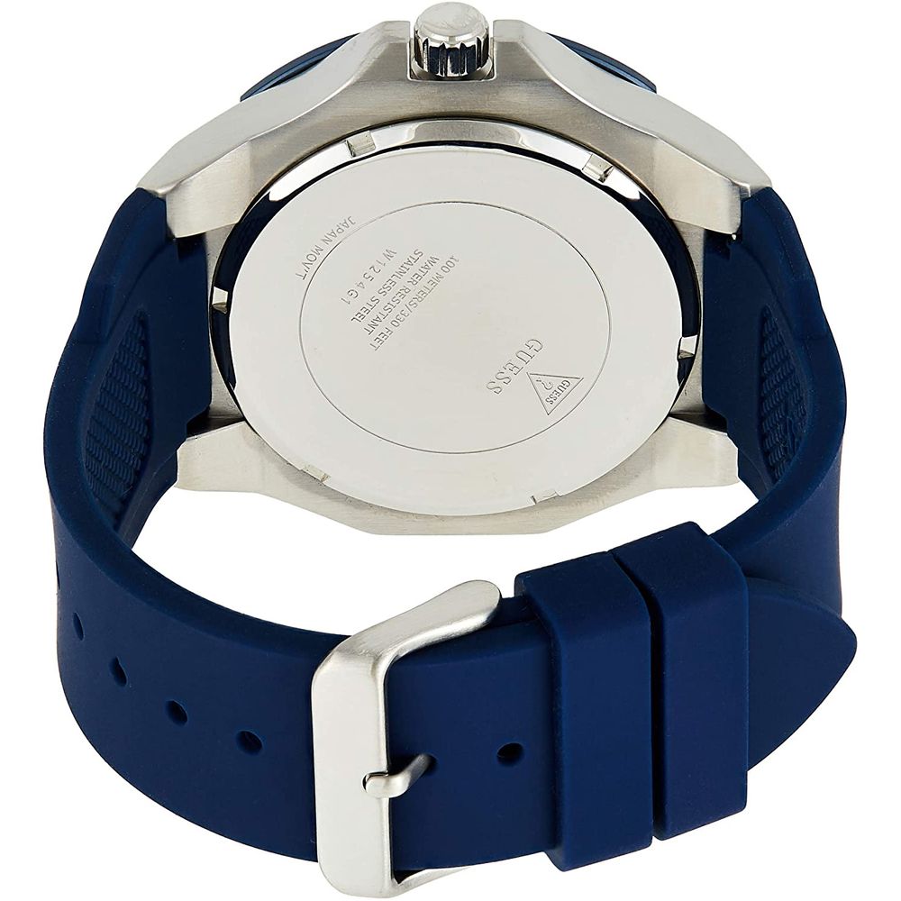 Blue and silver Guess Blue Rubber Watch showcasing a stylish design and durability