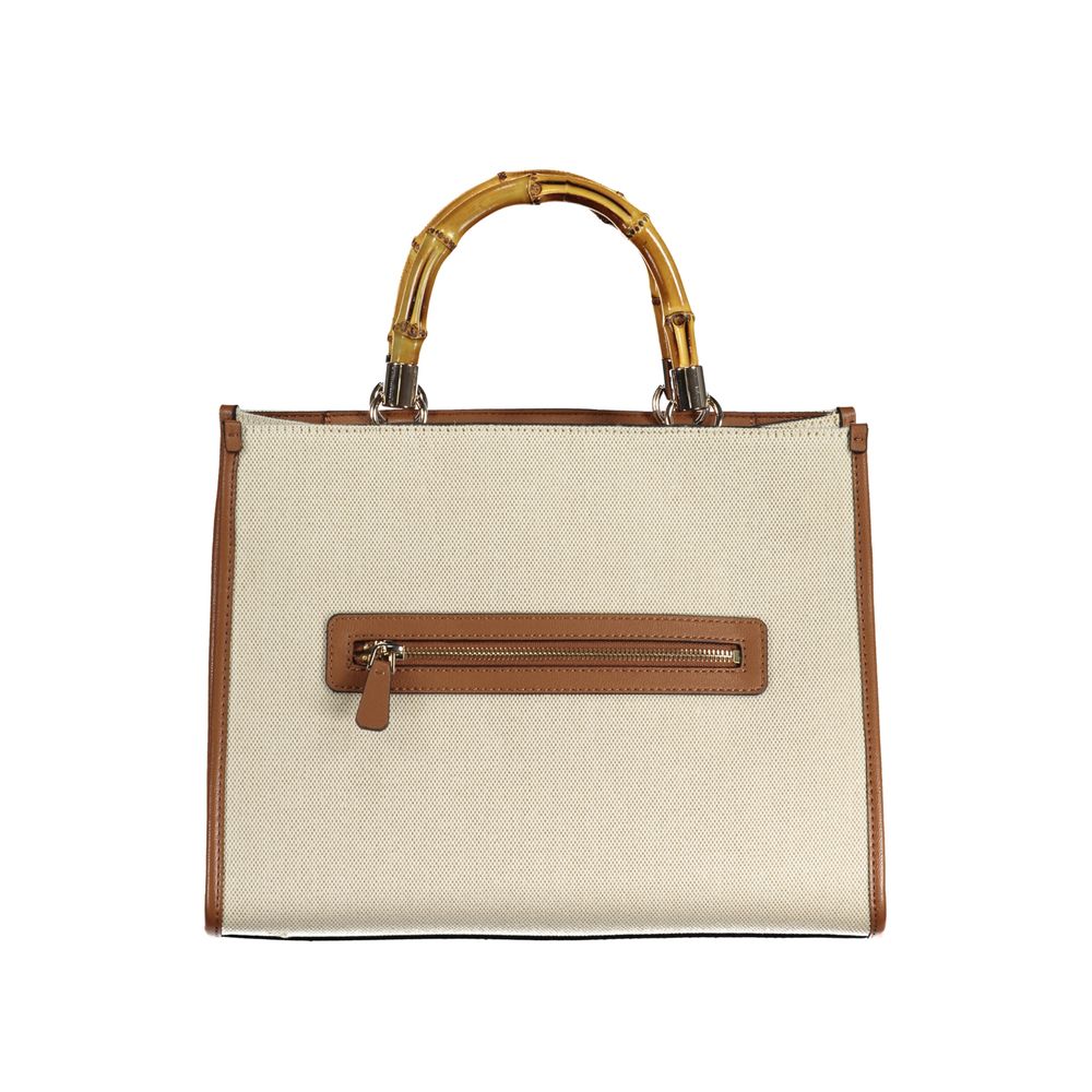 Beige tote bag with bamboo handles, part of Guess Jeans Beige Cotton Handbag collection