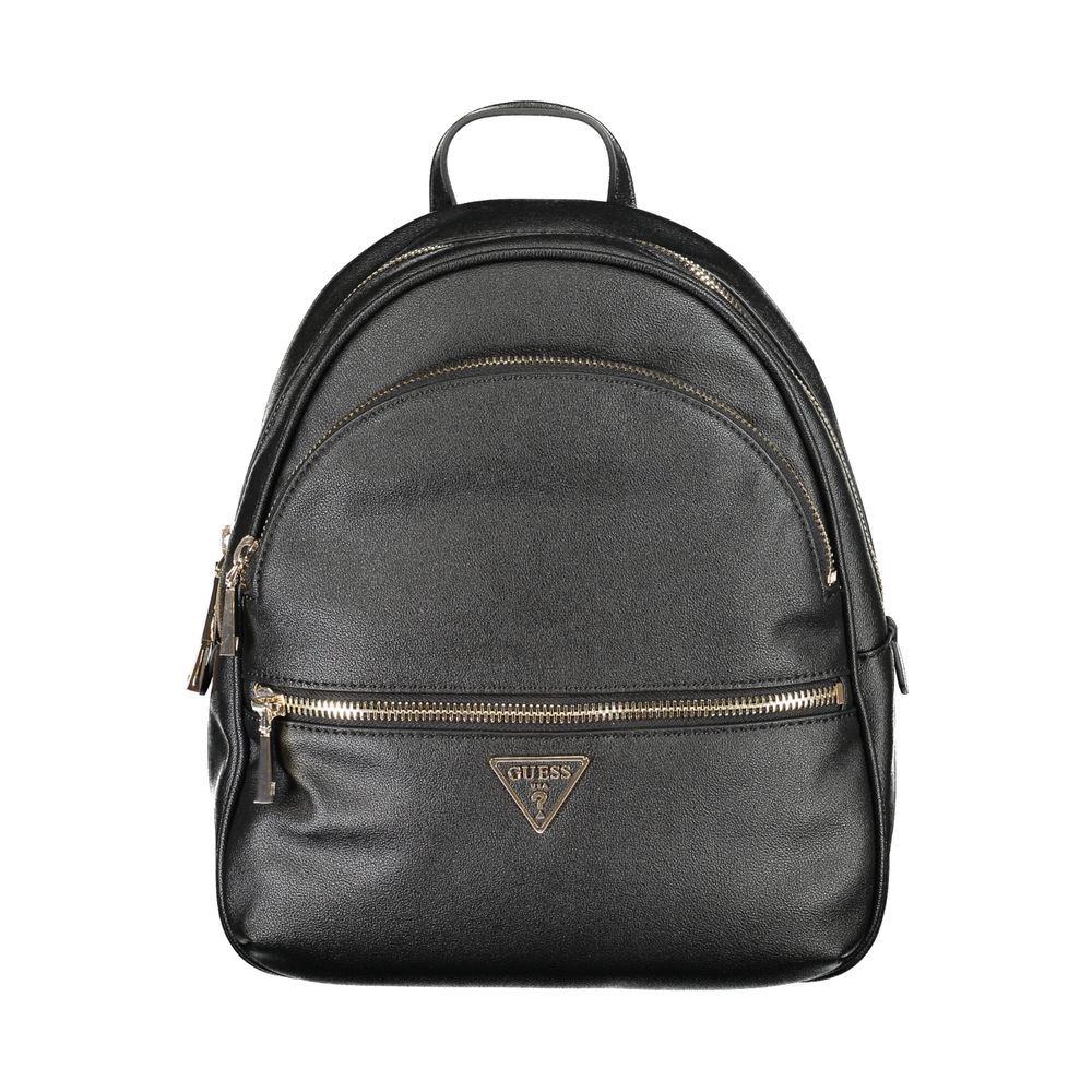 Black faux-leather Guess Jeans Black Polyethylene Backpack with gold zippers