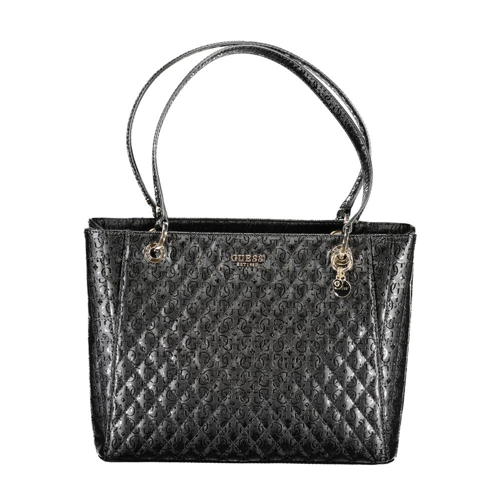 Black quilted Guess tote bag, stylish Guess Jeans black polyethylene handbag