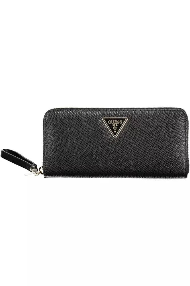 Black zippered wallet with wrist strap from Guess Jeans in durable black polyethylene