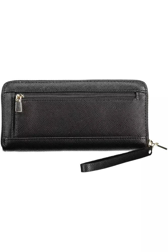 Black zippered wallet with wrist strap from Guess Jeans in durable black polyethylene