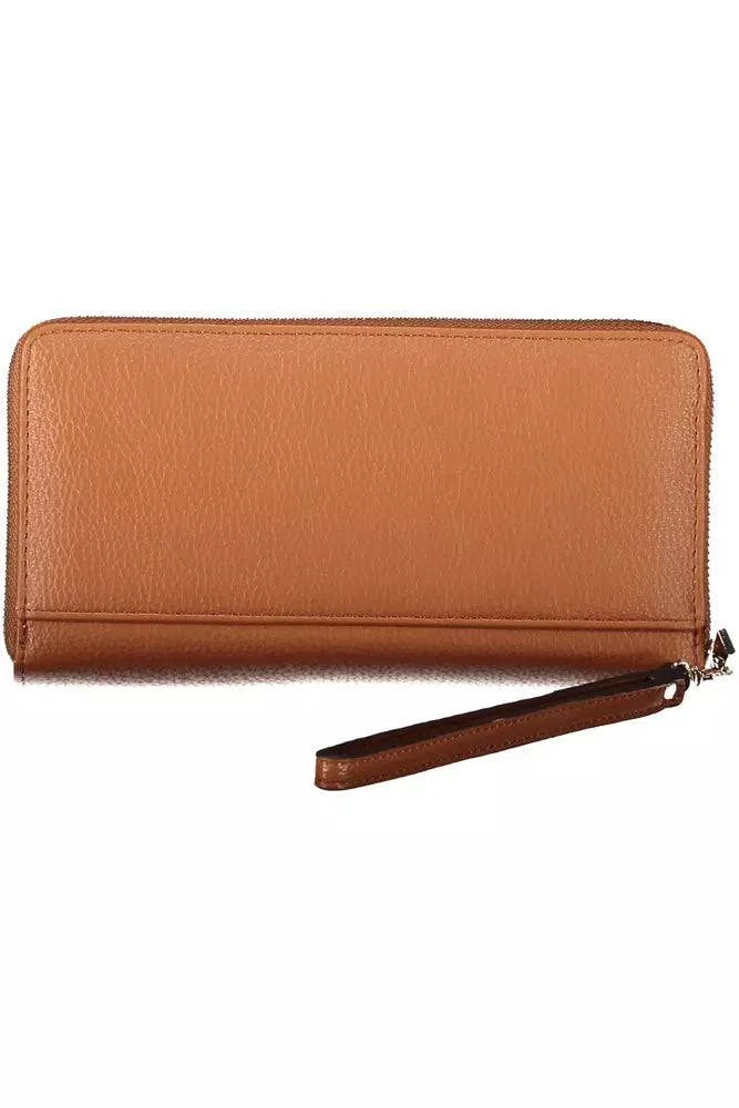 Tan leather zip-around wallet from Guess Jeans in brown polyethylene for women