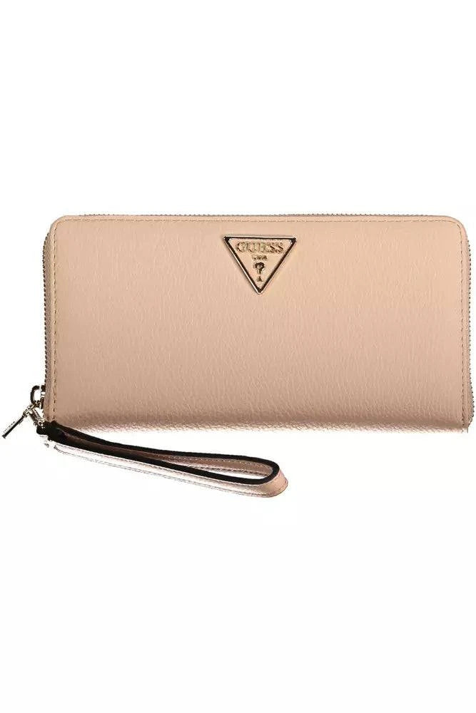 Beige rectangular Guess Jeans wallet with wrist strap for women