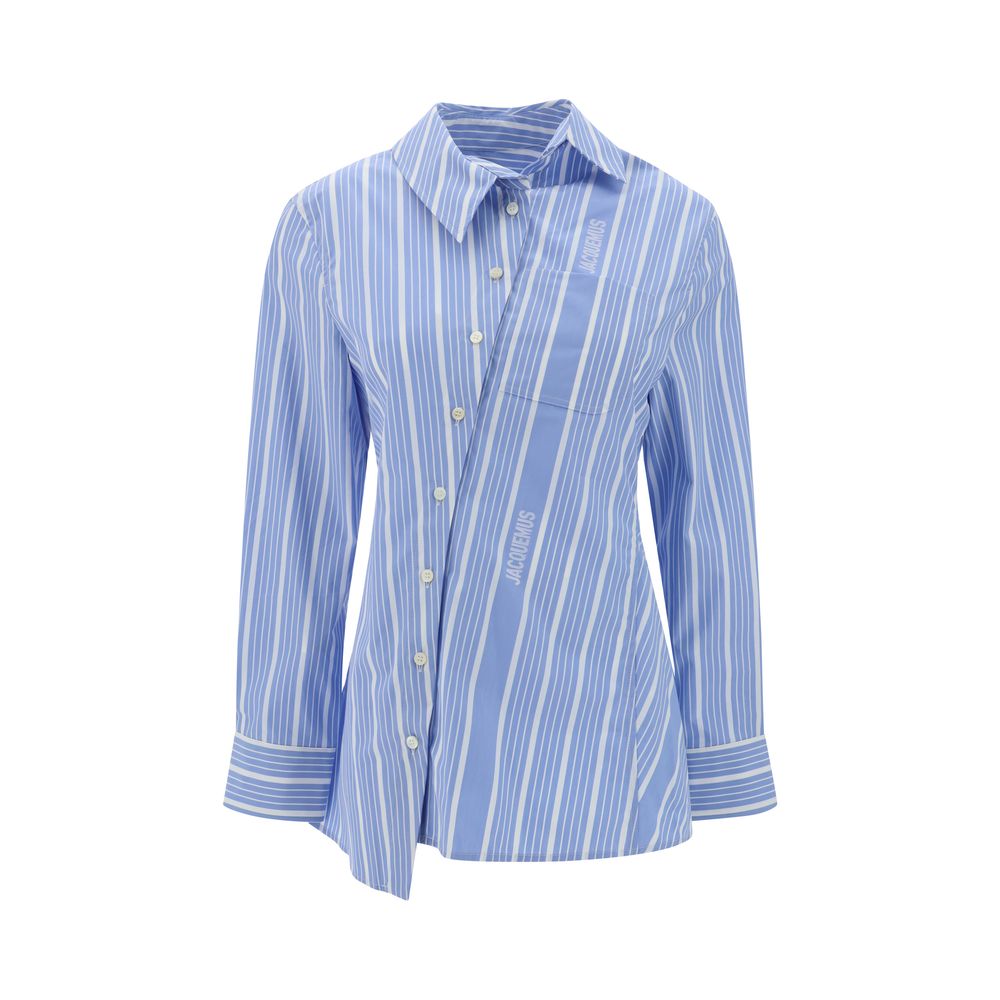 Blue and white striped Jacquemus La Chemise Pablo Shirt displayed elegantly