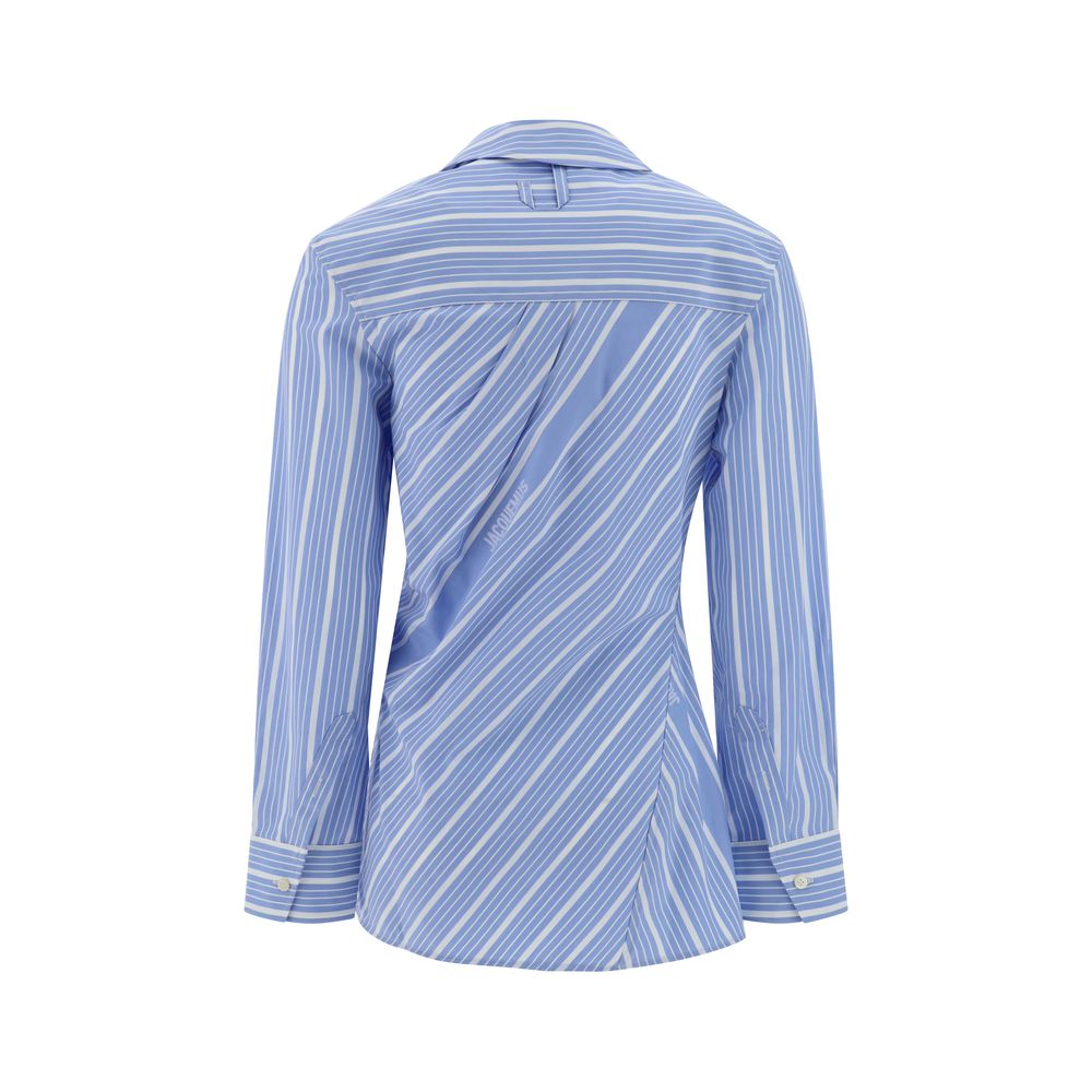 Blue and white striped long-sleeved Jacquemus La Chemise Pablo Shirt for stylish looks