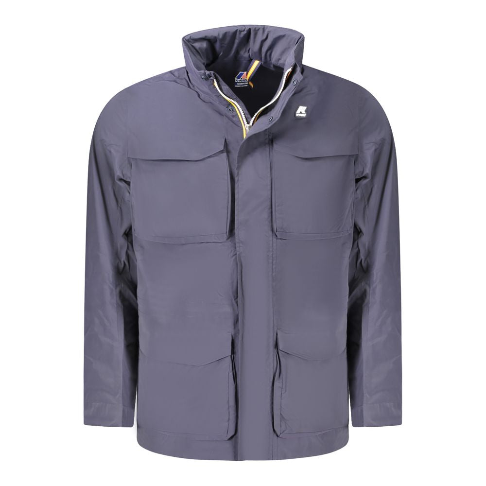 Gray hooded jacket with pockets from K-WAY, a stylish blue nylon men jacket