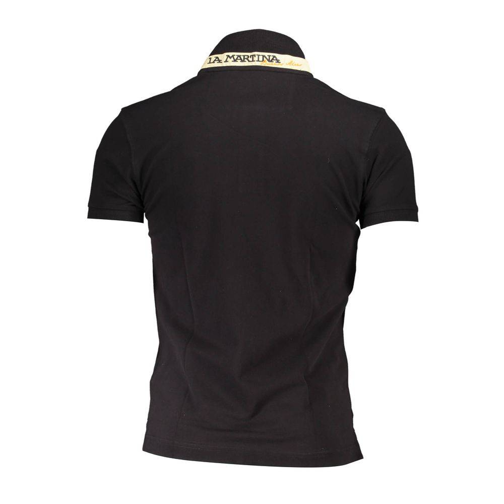 La Martina Black Cotton Men Polo Shirt with branded collar and stylish design