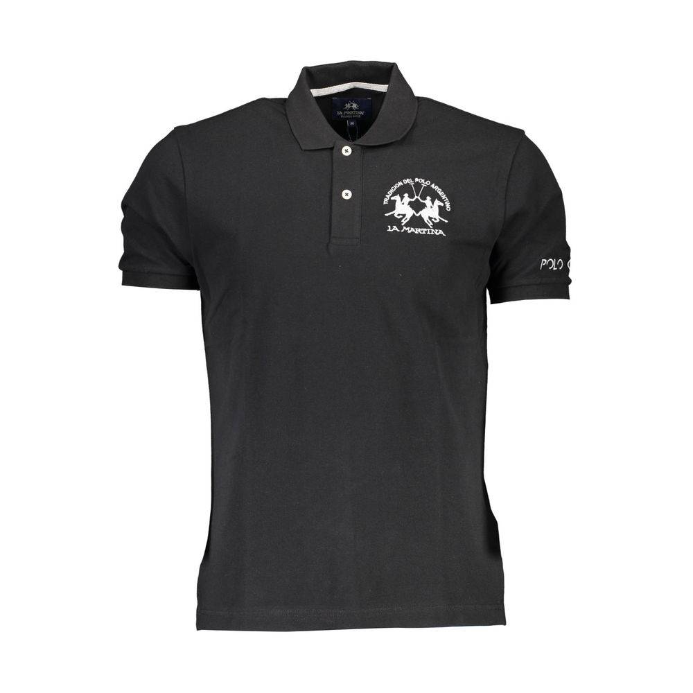 La Martina Black Cotton Men Polo Shirt - M