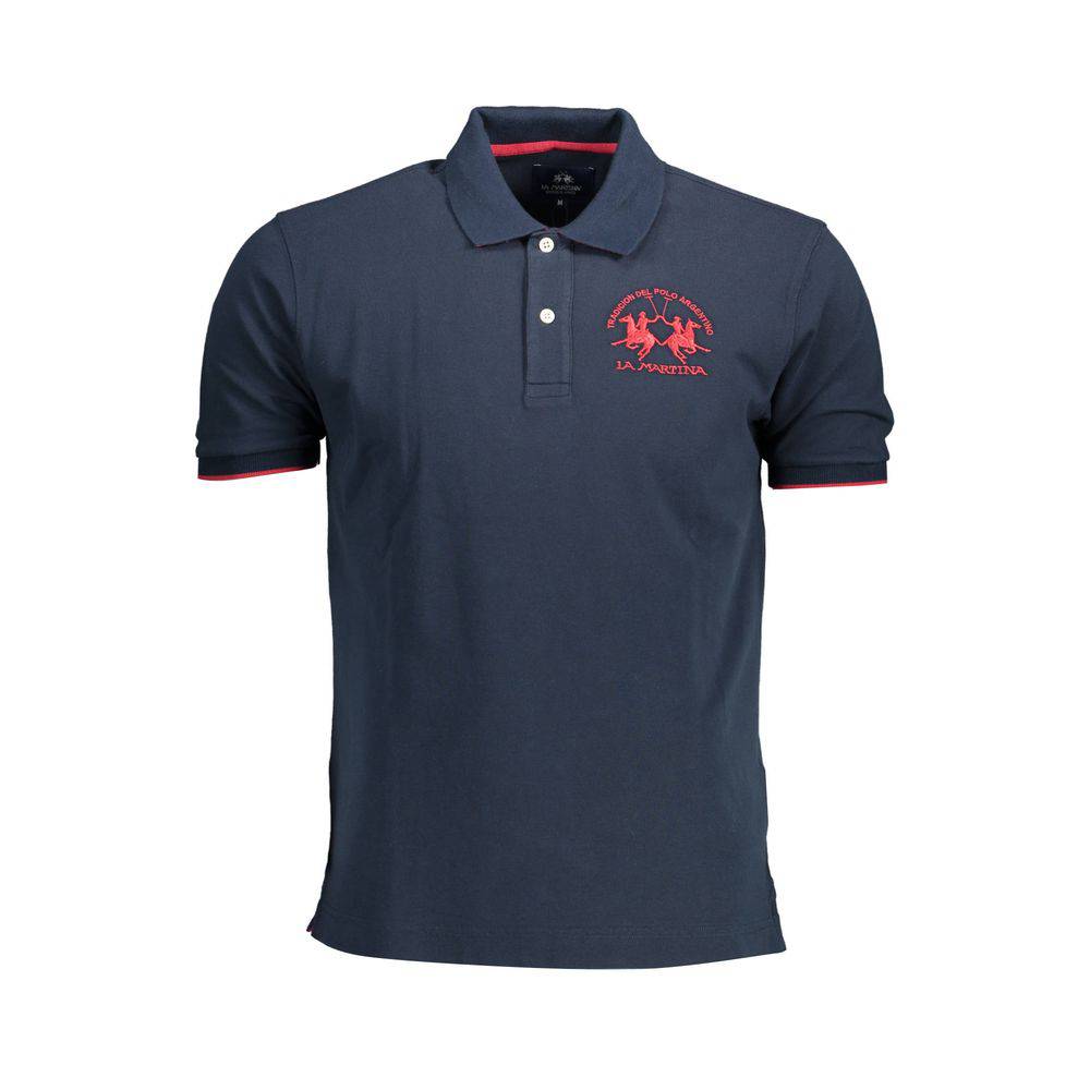 Navy polo shirt with red accents from La Martina Blue Cotton Men Polo Shirt collection