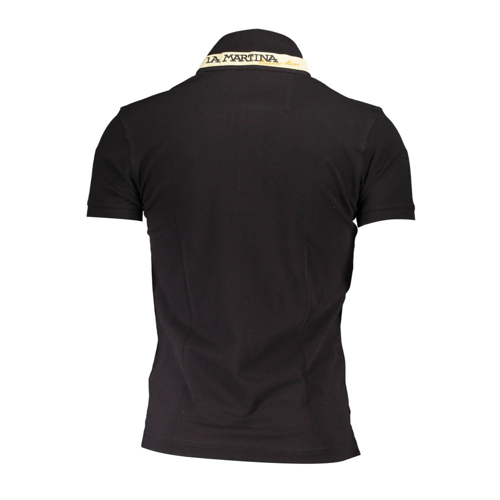 Black polo shirt with branded collar from La Martina Slim Fit Contrast Detail Polo