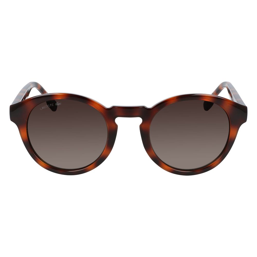 Round tortoiseshell sunglasses by Lacoste, perfect brown injected sunglasses style