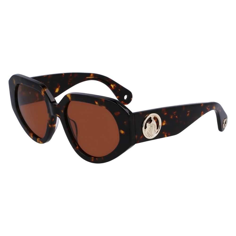 Tortoiseshell Lanvin Brown Acetate Sunglasses with brown lenses, lens bridge temple design