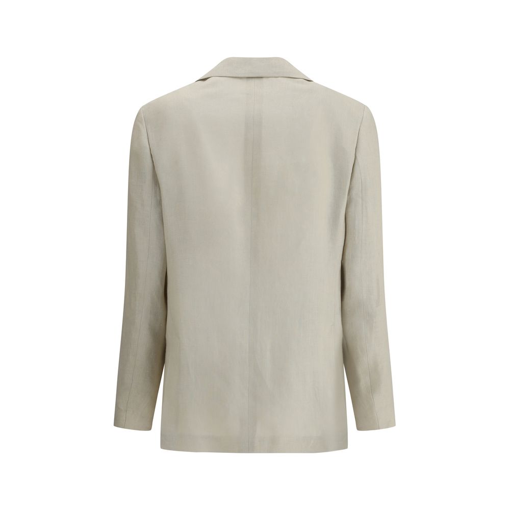 Back view of a beige Lardini Linen Blazer showcasing its elegant design