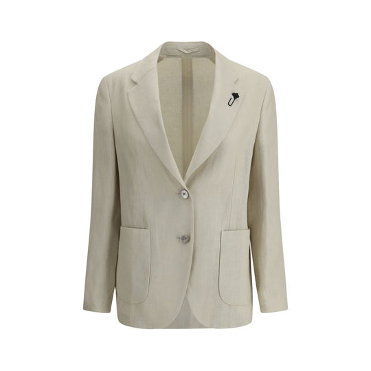 Beige Lardini Linen Blazer featuring two buttons for a stylish, versatile look