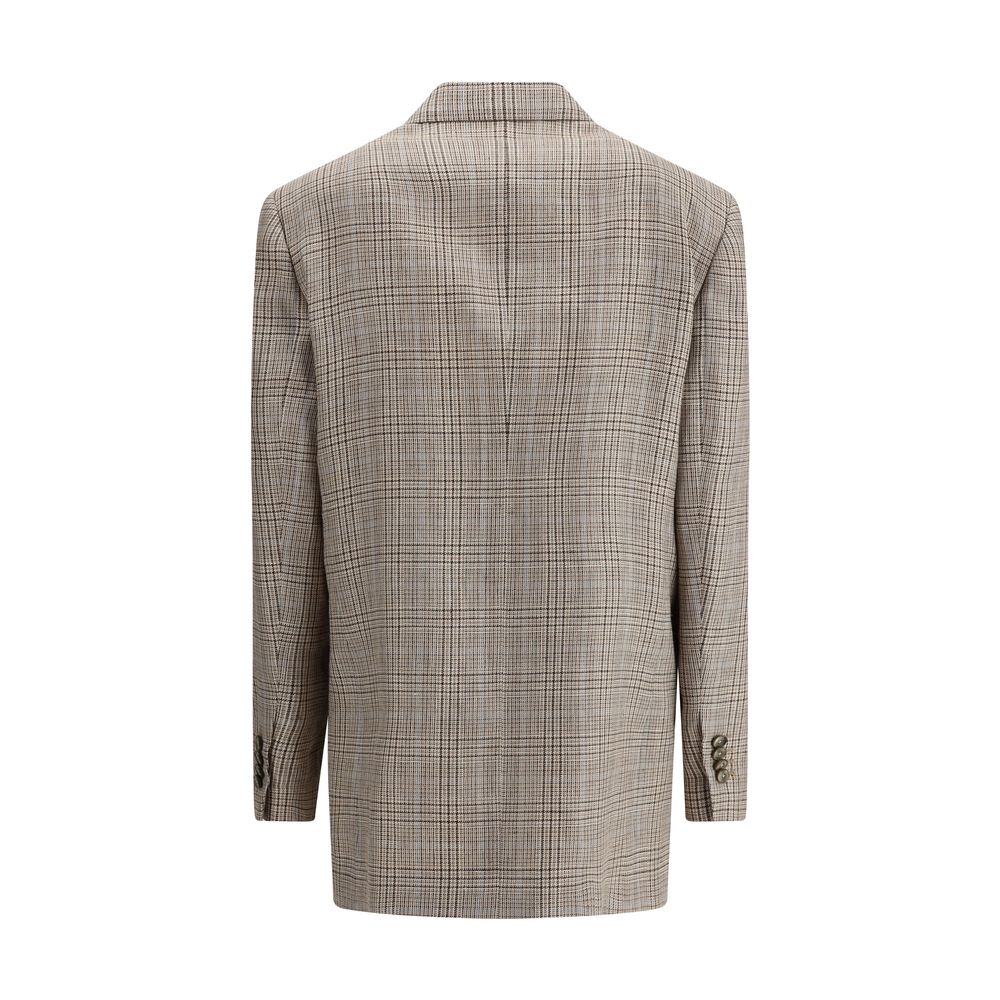 Beige plaid Lardini Prince de Wales double-breasted blazer for stylish layering