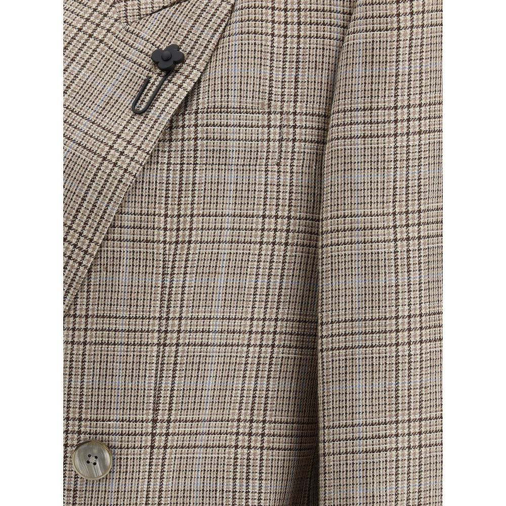 Plaid blazer fabric of Lardini Prince de Wales double-breasted blazer design