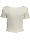 Chic White Buttoned Tee with Wide Neckline