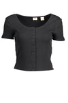 Chic Black Cotton Tee with Button Detail