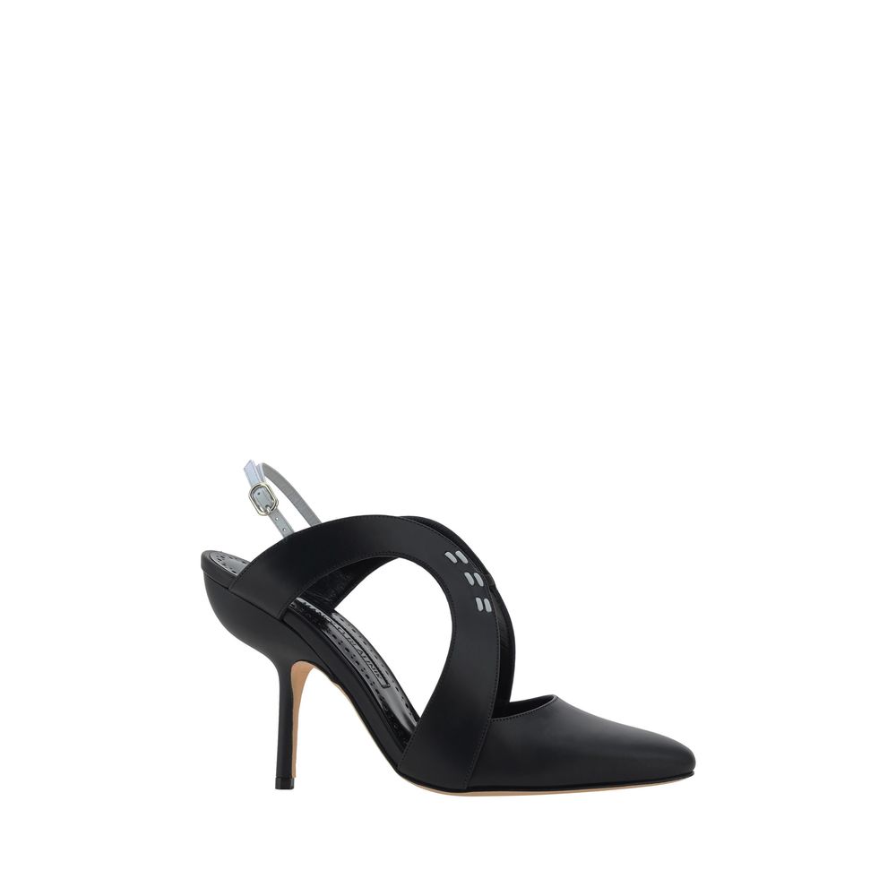 Black stiletto heel slingback in Manolo Blahnik Jijara Pumps style