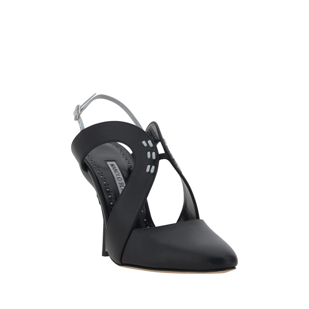 Black leather high-heeled slingback Manolo Blahnik Jijara Pumps for elegant footwear style