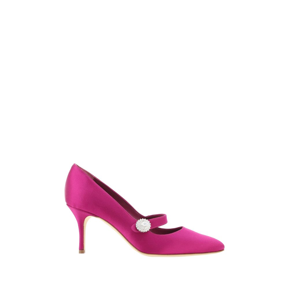 Fuchsia satin Mary Jane heel from Manolo Blahnik Marijana Fabio Pumps collection