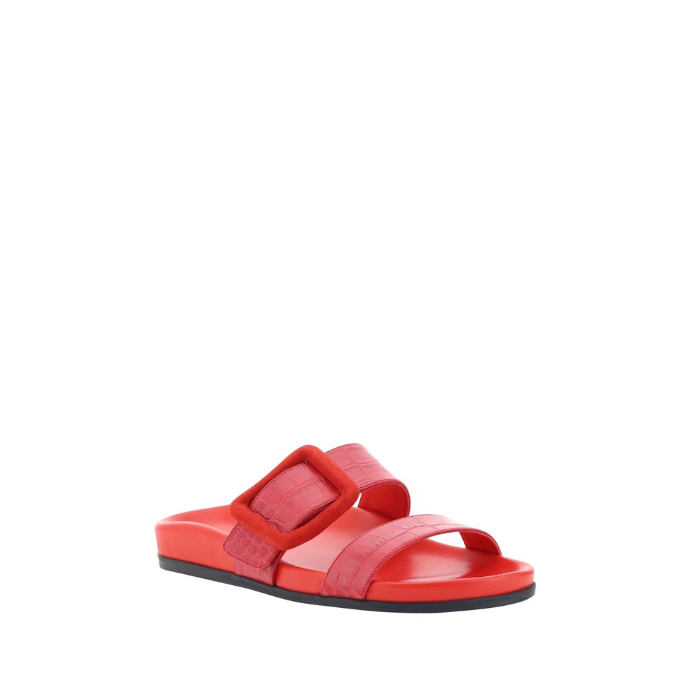 Red leather buckle sandal from Manolo Blahnik Mayfu collection for stylish footwear